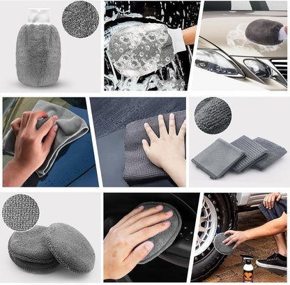 HOVIBU Auto Reinigungsset, 10 Pcs Autopflege Set, Autowäsche Set Für Innenraum Und Außen Mit Reifenbürste, Mehrzweck-Reinigungstüchern, Praktische Tragetasche Inklusive, Grau
